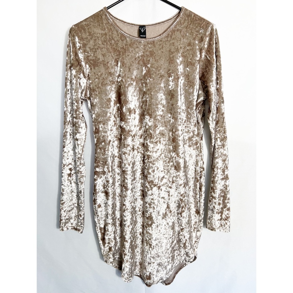 Windsor Champagne Velvet Long Sleeve Mini Dress - Picture 1 of 3